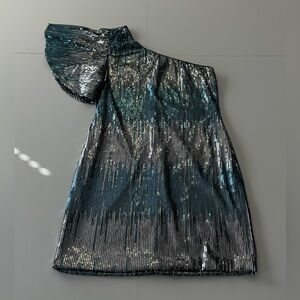 As U Wish Black Mini Dress with Teal & Silver Sequins